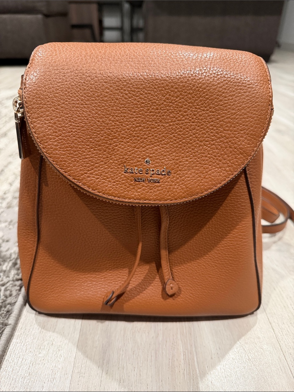 kate spade Pebbled Drawstring Backpack in Cognac/Tan